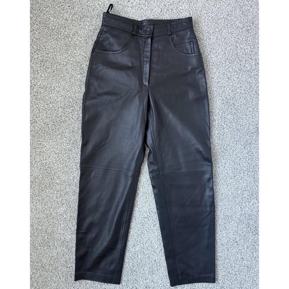 Vintage Genuine Leather Pants Womens‎ 6 High Waist Straight Leg 90s Minimal
